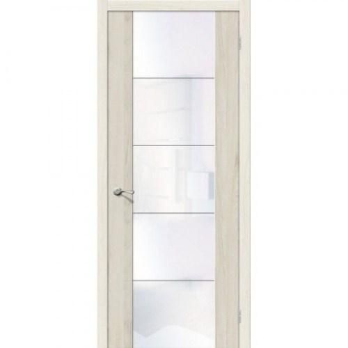 Дверь межкомнатная эко шпон коллекция Vetro, V4, 2000х600х40 мм., остекленная, CT-White Waltz, Luce