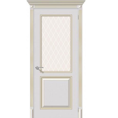 Дверь межкомнатная эмалированная коллекция Flex, Блюз, 2000х700х40 мм., остекленная, СТ-Кристалл, Белое Золото (К-24)