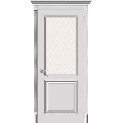 Дверь межкомнатная эмалированная коллекция Flex, Блюз, 2000х800х40 мм., остекленная, СТ-Кристалл, Белое Серебро (К-25)