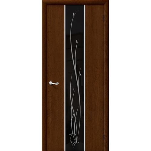 Дверь межкомнатная ламинированная, коллекция 10, 34Х, 2000х800х40 мм., глухая, черное зеркало художественное, ИспанОрех (Л-10)