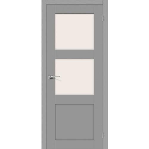 Дверь межкомнатная ПВХ коллекция Porta, Порта-4, 2000х800х40 мм., остекленная, СТ-Сатинато, Серый (П-16)