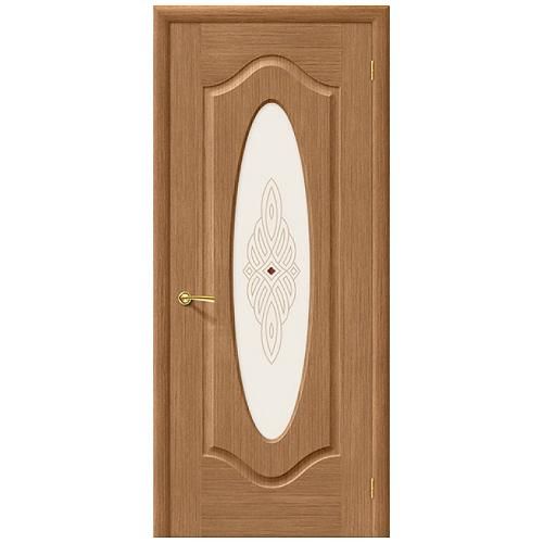 Дверь межкомнатная шпонированная коллекция Комфорт, Аура, 2000х600х40 мм., остекленная Художественное, дуб (Ф-02)