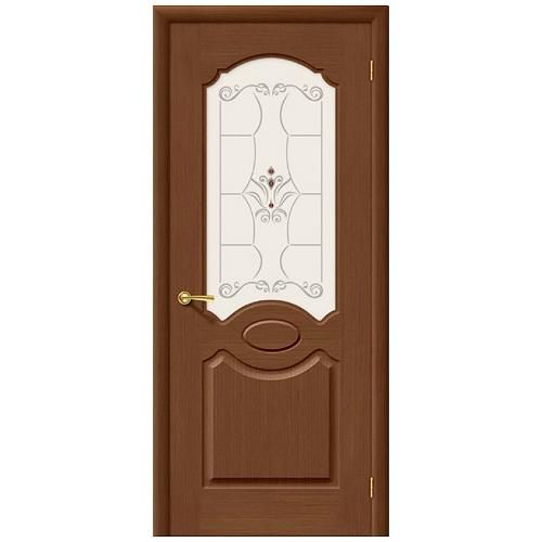 Дверь межкомнатная шпонированная коллекция Комфорт, Селена, 2000х900х40 мм., остекленная Художественное, орех (Ф-12)