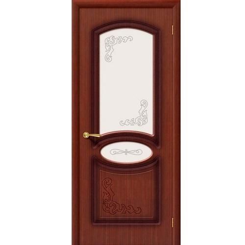 Дверь межкомнатная шпонированная коллекция Стандарт, Азалия, 2000х600х40 мм., остекленная Сатинато Витраж, макоре (Ф-15)