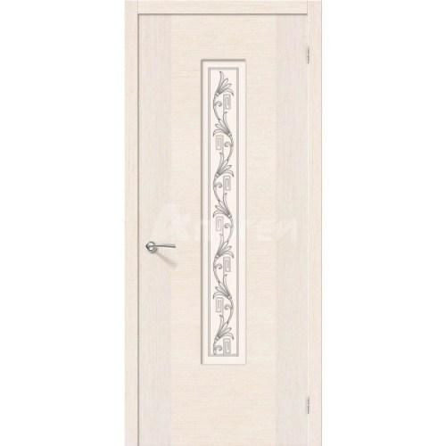 Дверь межкомнатная шпонированная коллекция Стандарт, Рондо, 2000х600х40 мм., остекленная Сатинато Витраж, белый дуб (Ф-22)