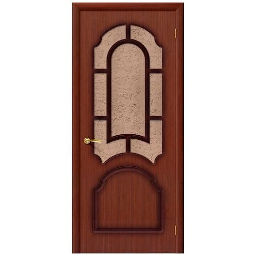 Дверь межкомнатная шпонированная коллекция Стандарт, Соната, 2000х700х40 мм., остекленная Рифленое, макоре (Ф-15)
